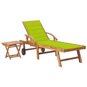 Sun Lounger with Table and Cushion Solid Wood Teak