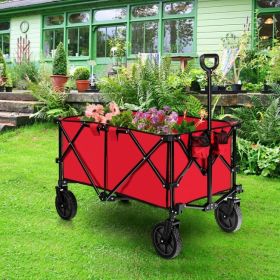 Outdoor Folding Wagon Cart with Adjustable Handle and Universal Wheels