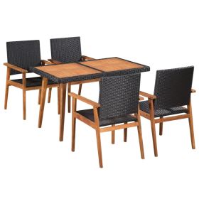 5 Piece Patio Dining Set Poly Rattan Black and Brown