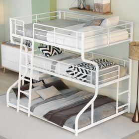 Full XL over Twin XL over Queen Size Triple Bunk Bed with Long and Short Ladder